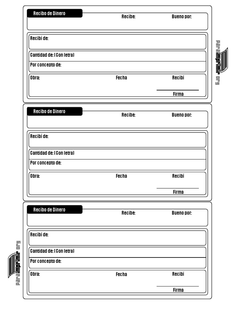 Recibo de Dinero para Imprimir | PDF