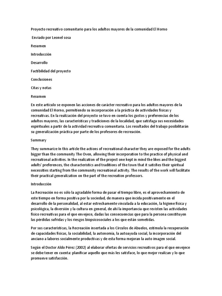 Proyecto Recreativo para Adultos Mayores | PDF | Vejez | Adultos
