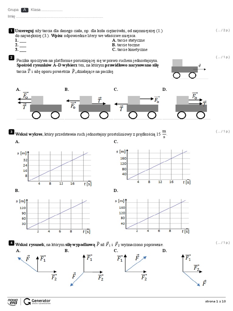 Druga Zasada Dynamiki Klasa 7 Zadania Dynamika KL7 Test | PDF