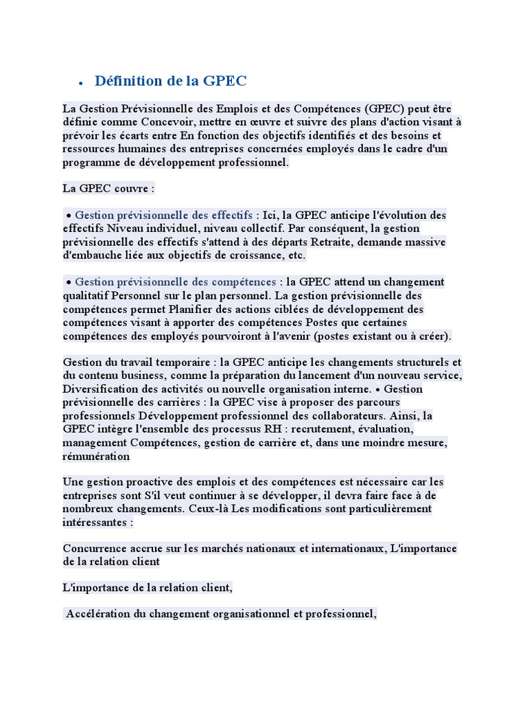 Définition et enjeux de la GPEC | PDF | Gestion des ressources humaines ...