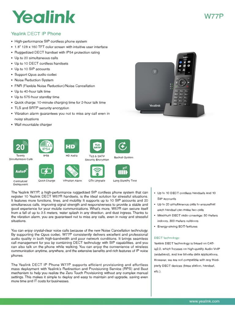 Yealink w77p Data Sheet | PDF | Telephone | Voice Over Ip
