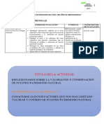 Reflexionamos Sobre La Valoración y Conservación de Nuestro Patromonio Natural