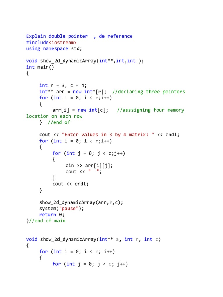 2d Array and Double Pointers PDF Pointer Programming) Data