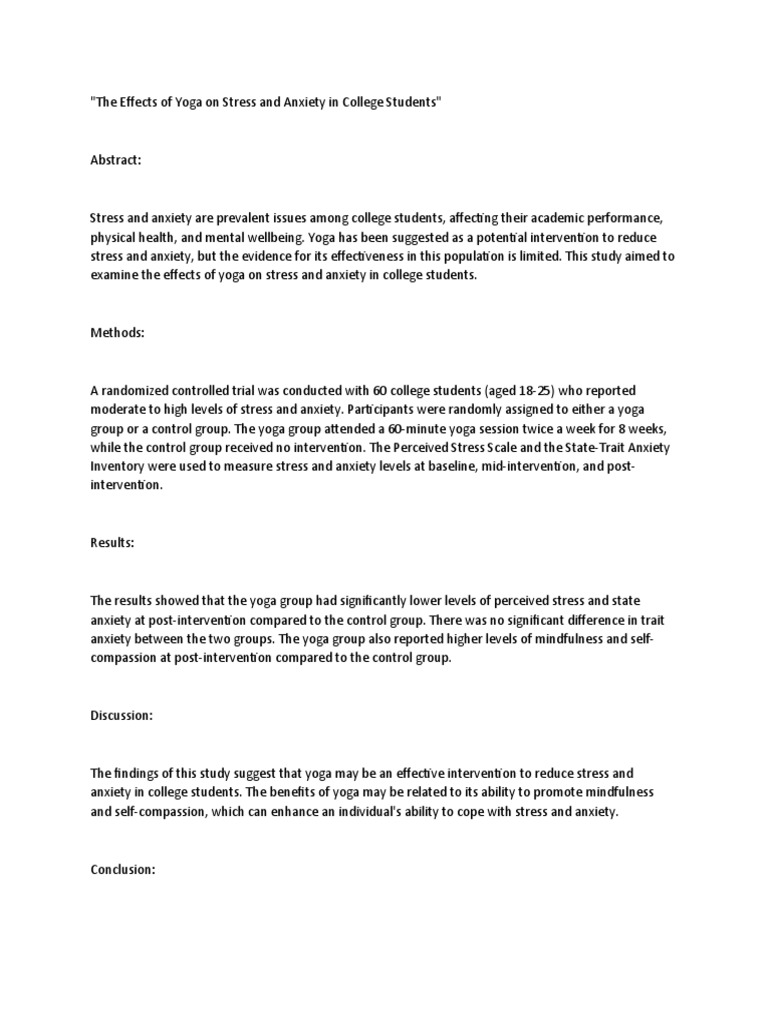 The Effects of Yoga On Stress and Anxiety in College Students | PDF