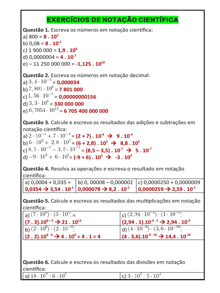 Exercicios Sobre Notacao Cientifica