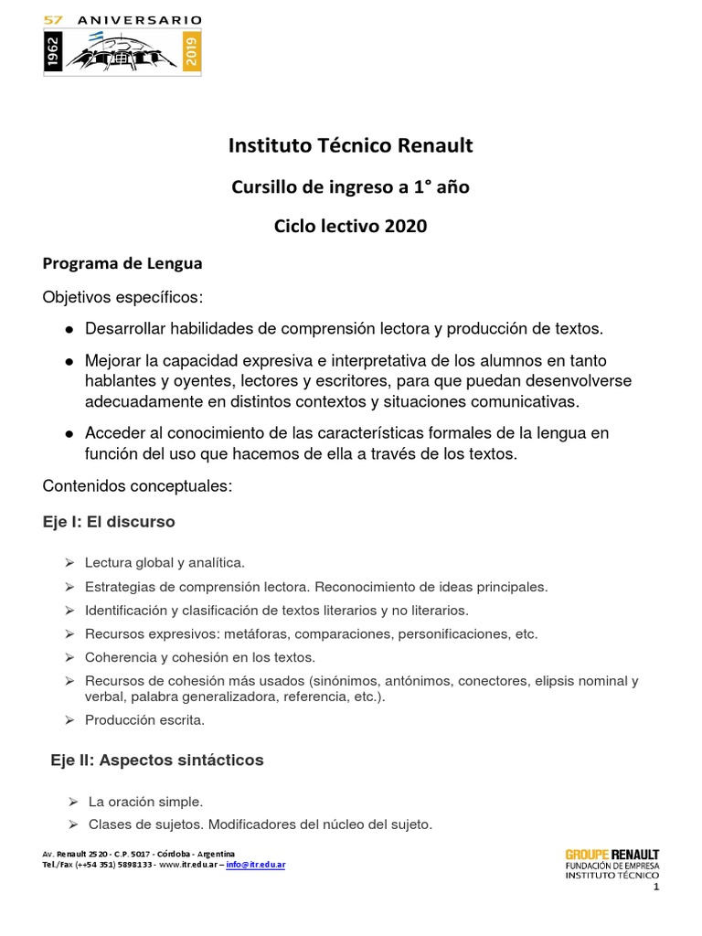 Cursillo de Ingreso Instituto Renault 2020 | PDF | Romeo y Julieta ...