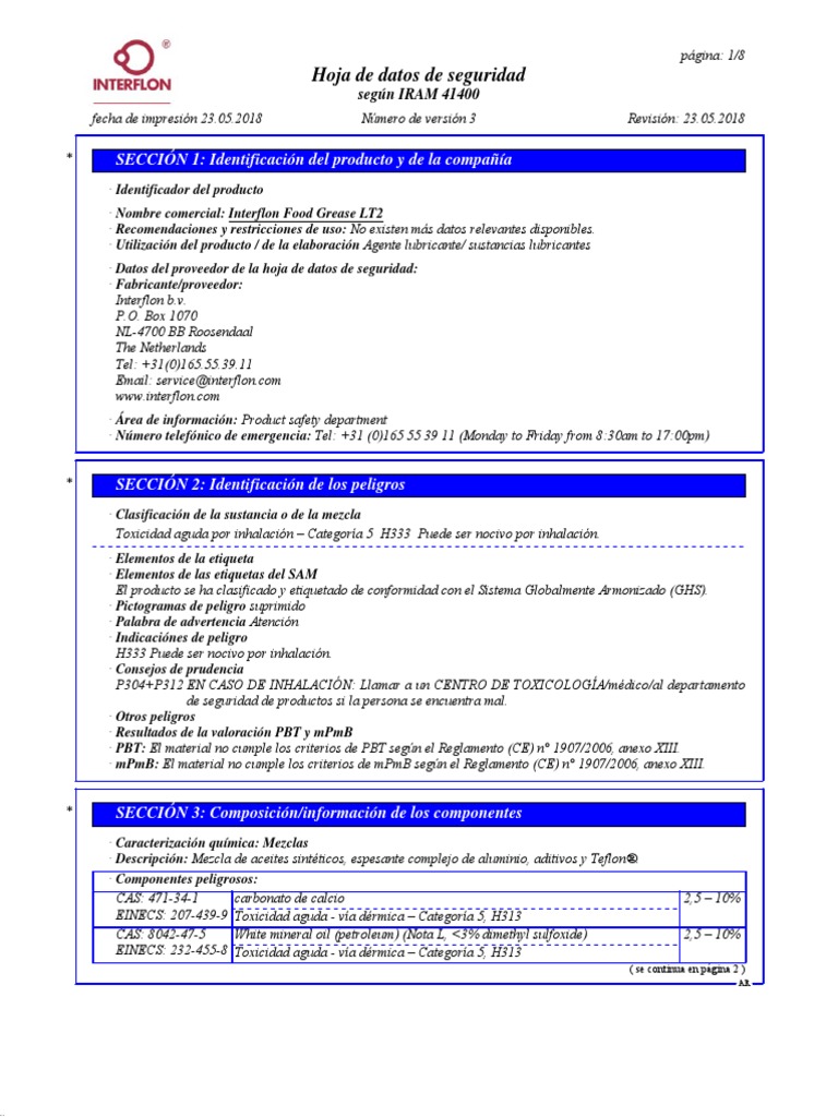Interflon Food Grease LT2 PDF Agua Residuos