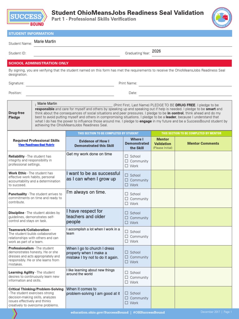 OhioMeansJobs Readiness Seal Validation | PDF | Mentorship | Creativity