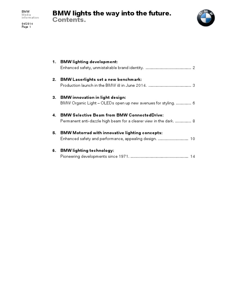 BMW Lights The Way Into The Future EN PDF Headlamp Light Emitting