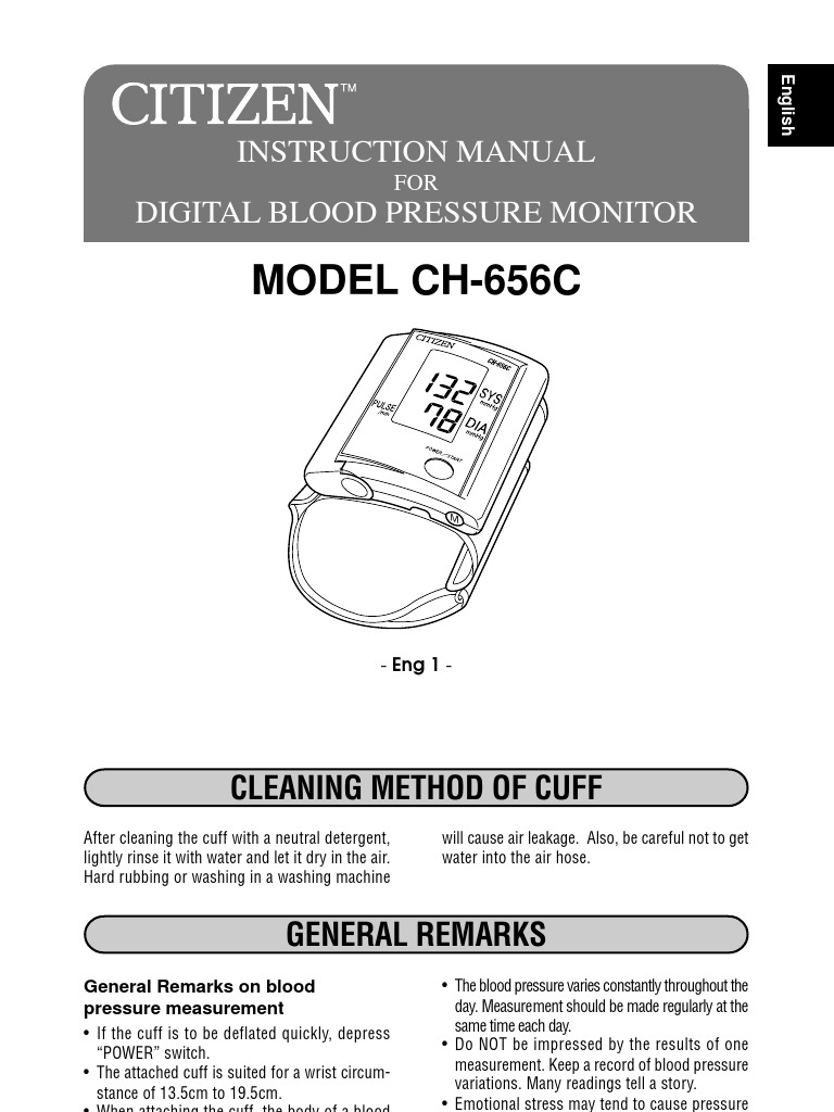 Citizen CH-656C Blood Pressure Monitor Manual | PDF | Blood Pressure ...