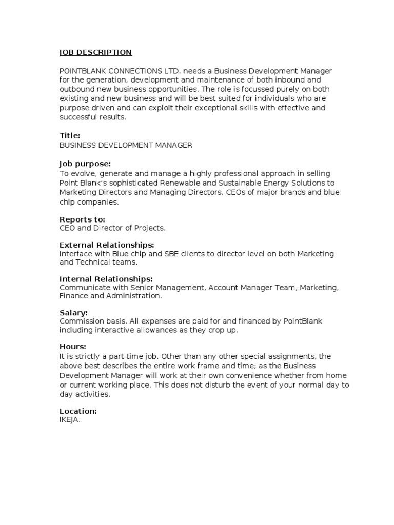 Business Development Manager Job Description | Pdf | Marketing | Chief Executive  Officer