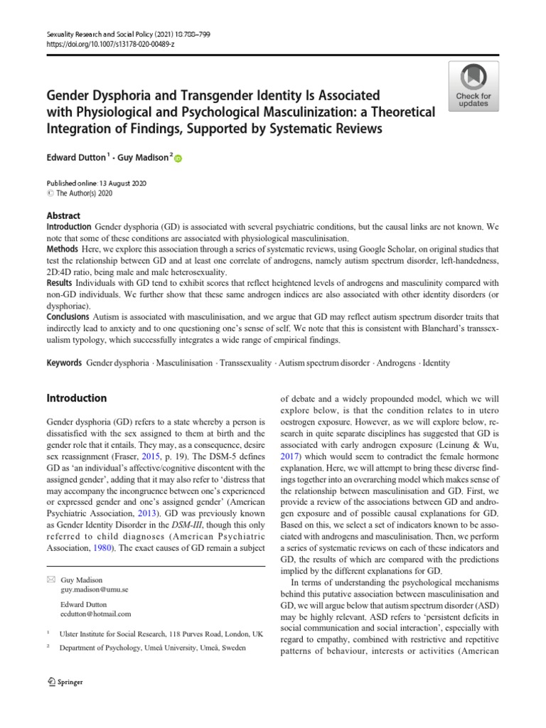 Gender Dysphoria and Transgender Identity Is Associated | PDF | Autism ...