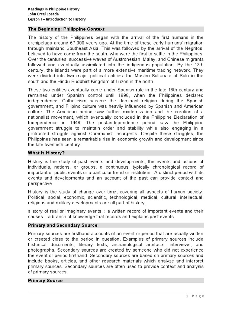 Introduction to Philippine History | PDF | Primary Sources | Philippines