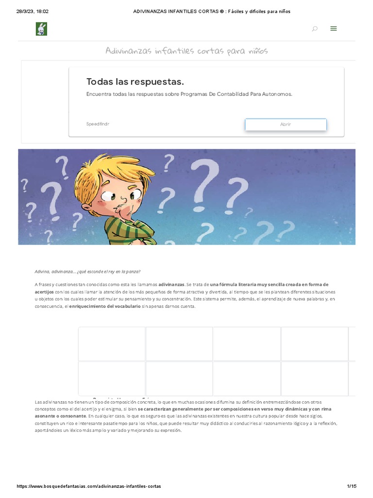ADIVINANZAS INFANTILES CORTAS ® - Fáciles y Difíciles para Niños | PDF