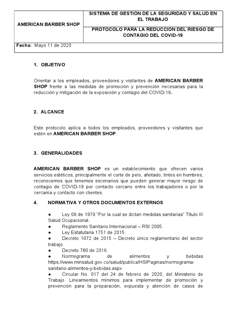 Protocolo de Covid 19 American Barber Shop | PDF | Lavado de manos | Agua