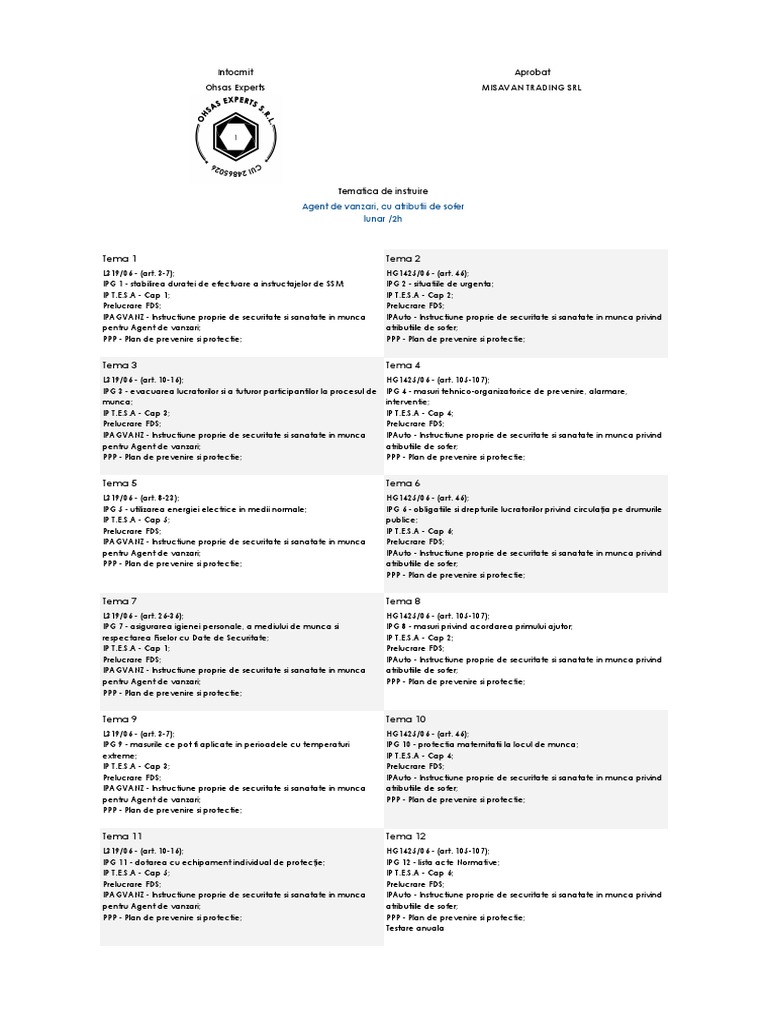 Tematica SSM Agent vanzari PDF