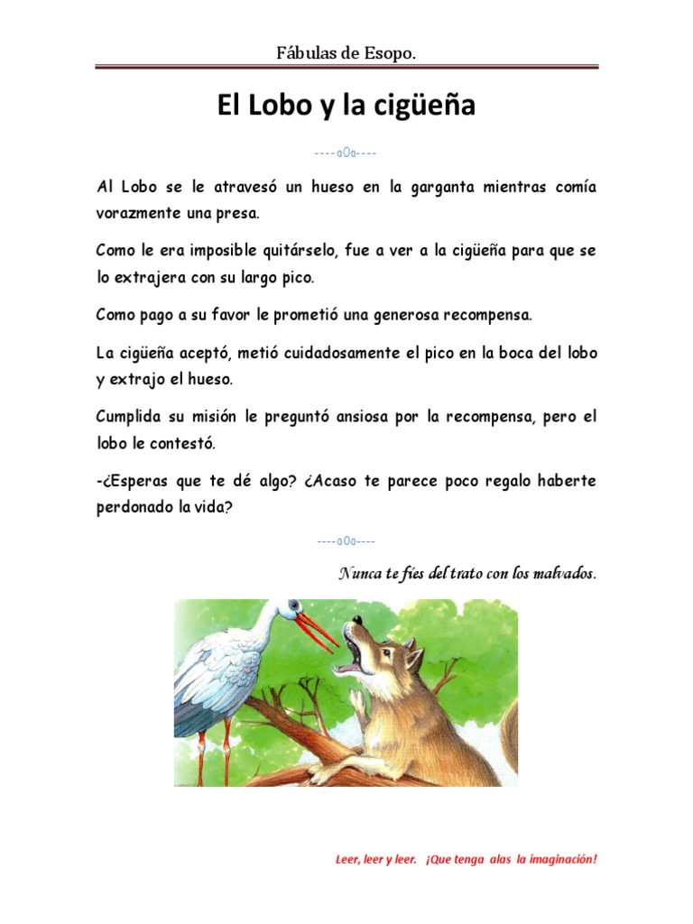 Fábula: El Lobo y la Cigüeña | PDF