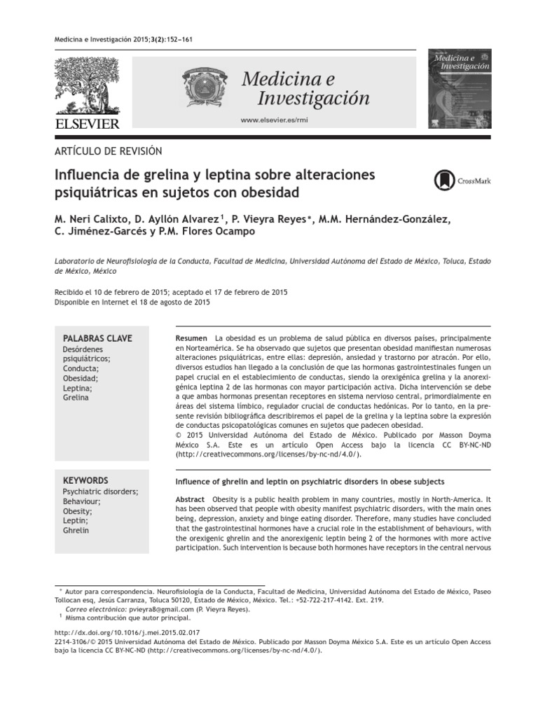 Influencia de Grelina y Leptina | PDF | Obesidad | Depresión (estado de ...