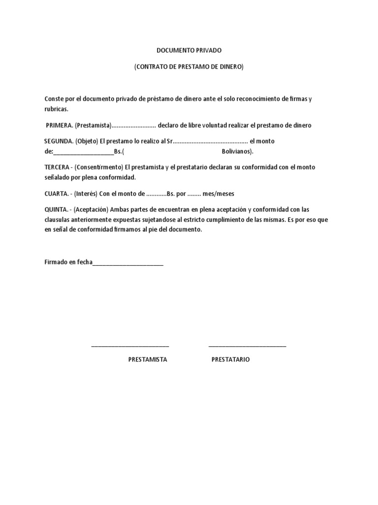 Contrato Privado de Préstamo de Dinero | PDF | Derecho