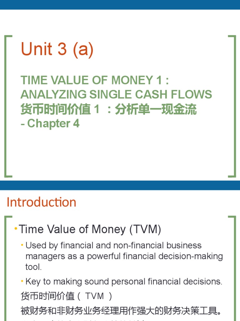 Unit 3 (a) : Time Value Of Money 1: Analyzing Single Cash Flows 货币时间价值1  ：分析单一现金流- Chapter 4 | PDF | Present Value | Annual Percentage Rate