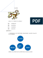 Questões de múltipla escolha sobre animais, palavras e matemática