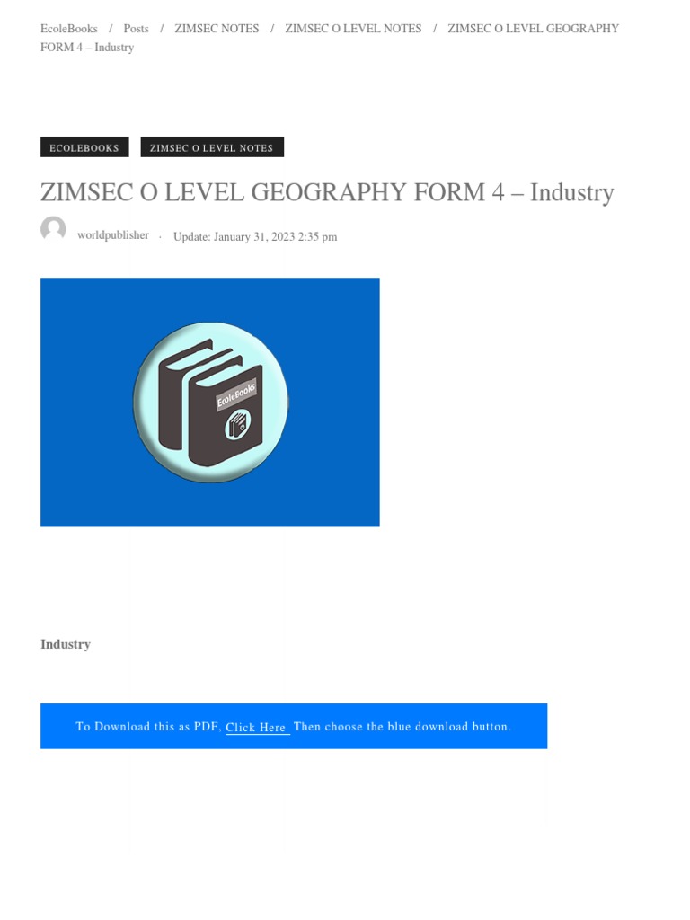 ZIMSEC O LEVEL GEOGRAPHY FORM 4 Industry PDF Tertiary Sector Of The Economy Globalization
