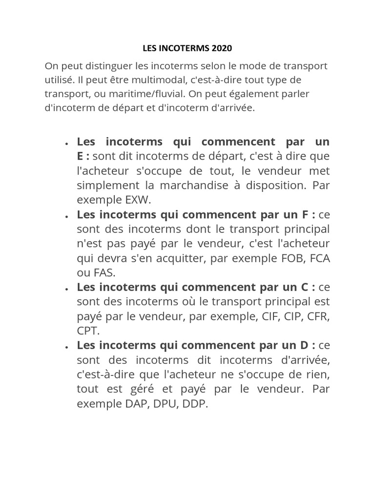 Comprendre les Incoterms 2020 | PDF | Biens de consommation | Échange ...
