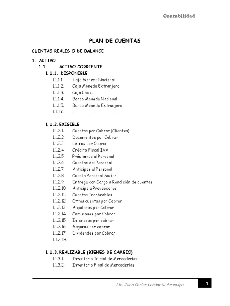 Plan de Cuentas Juan Carlos Landaeta PDF Contabilidad Bancos