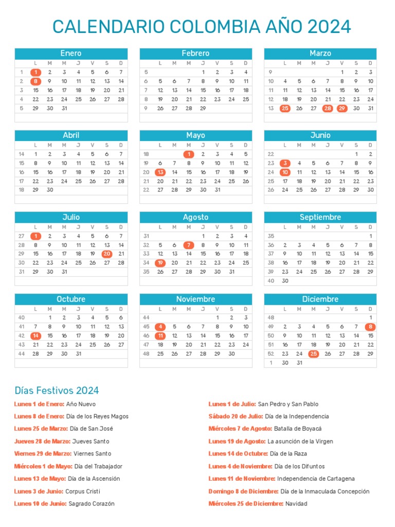 Calendario Colombia 2024 PDF