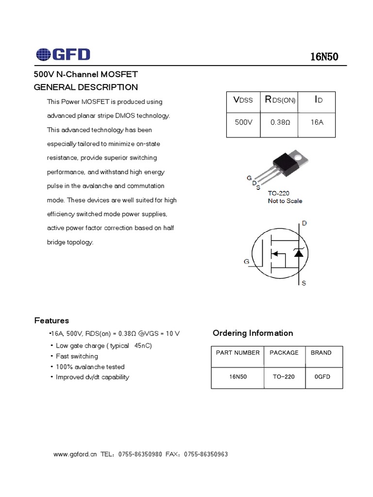 500V NChannel MOSFET General Description V TEL 075586350980 FAX 0755