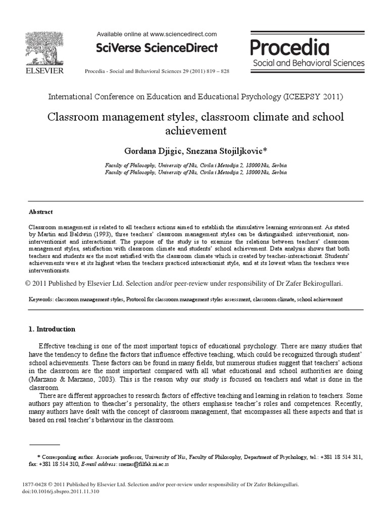 Article 1 Classroom Management PDF Teachers Classroom Management