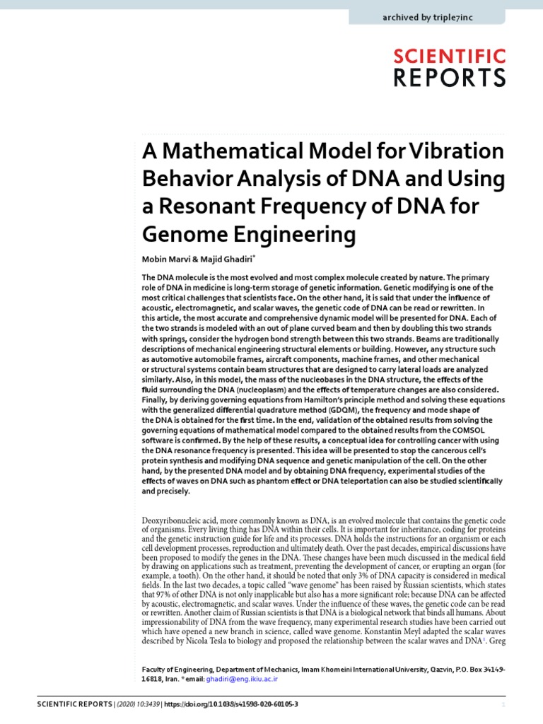 Mathematical Model For Vibration Behavior Analysis of DNA and Using A ...