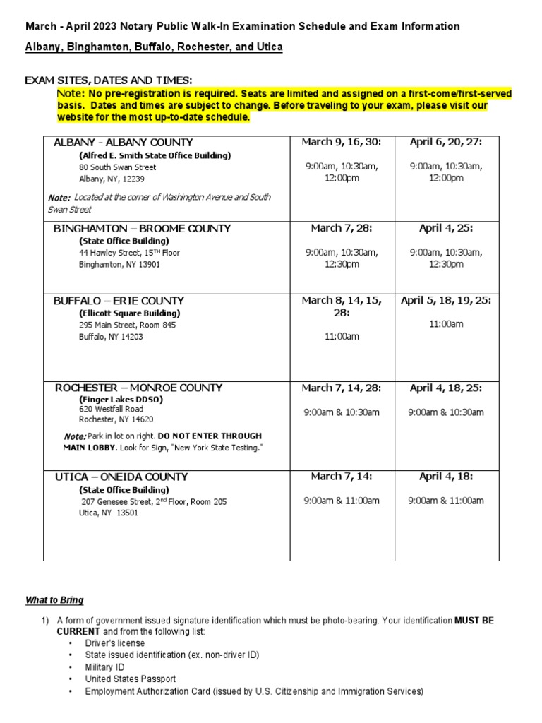Notary Public Walk in Schedule March April 2023 Al Bi Bu Ro Ut PDF