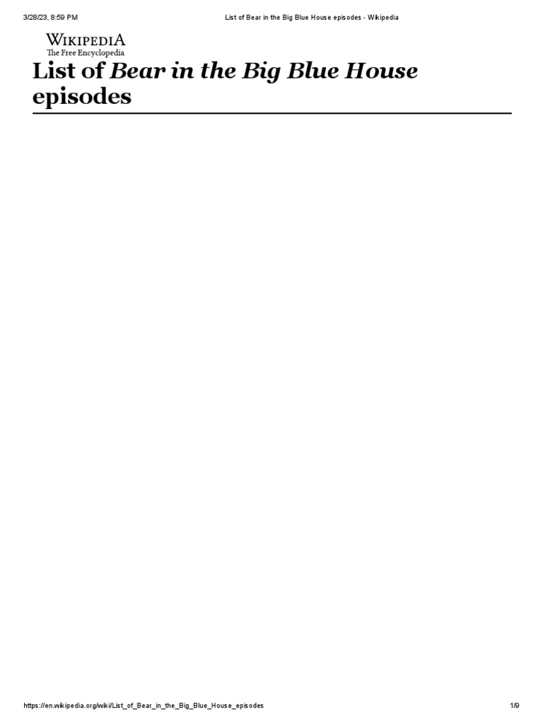 Bear in the Big Blue House Episodes List PDF