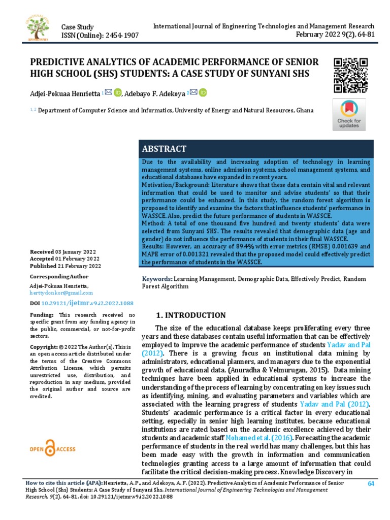 Predictive Analytics of Academic Performance of Senior High School (SHS ...