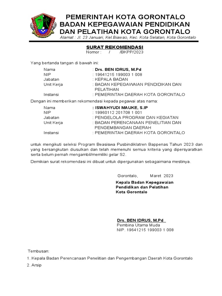 Surat Usulan Rekomendasi | PDF | Pengelolaan Keuangan & Uang