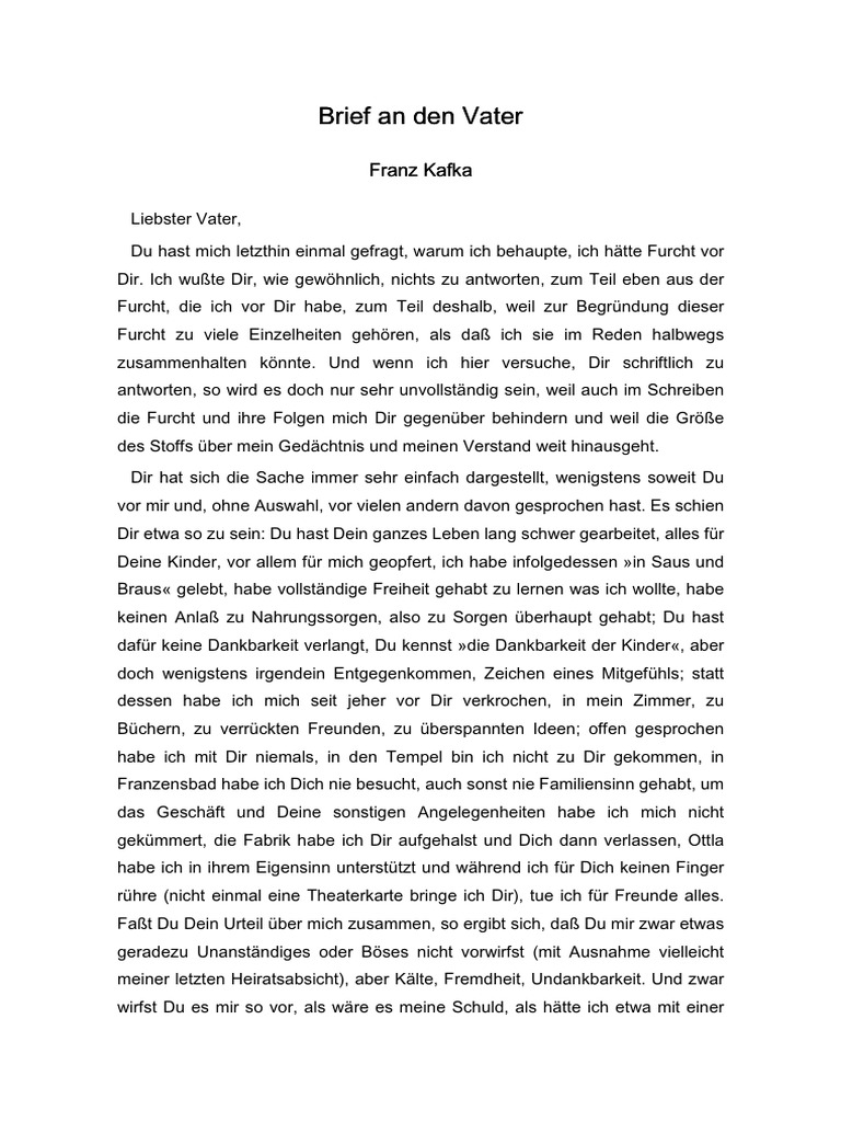 Franz Kafka Brief An Den Vater PDF