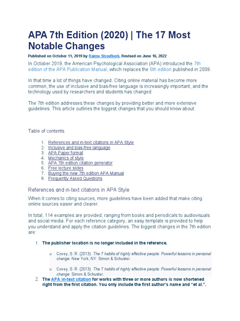Apa 7th edition 2020 the 17 most notable changes pdf apa style