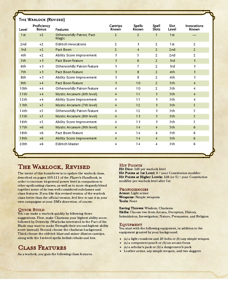 The Warlock (Revised) - The Homebrewery | PDF | Dungeons & Dragons ...