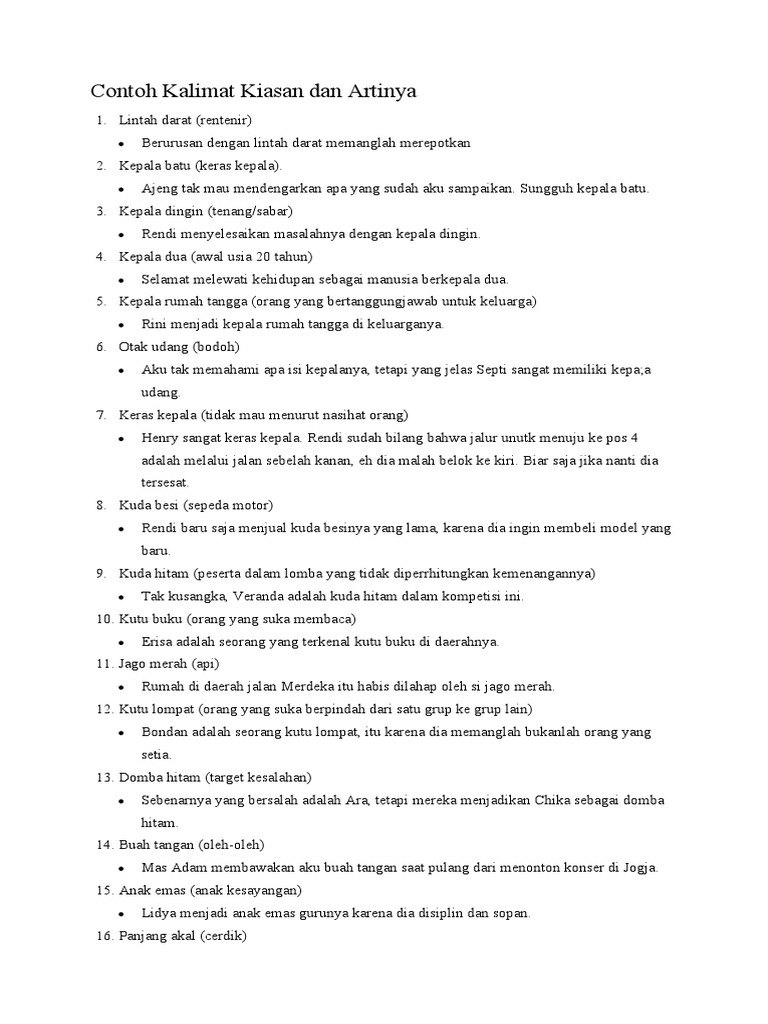 Contoh Kalimat Kiasan Dan Artinya PDF
