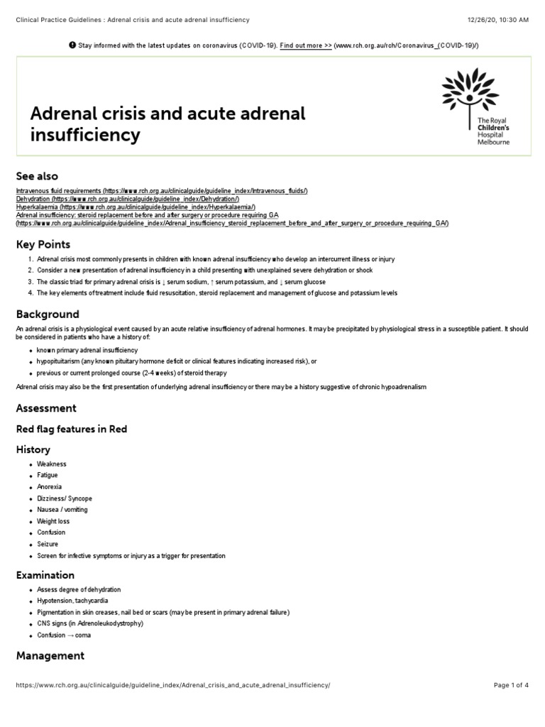 Clinical Practice Guidelines Adrenal Crisis and Acute Adrenal