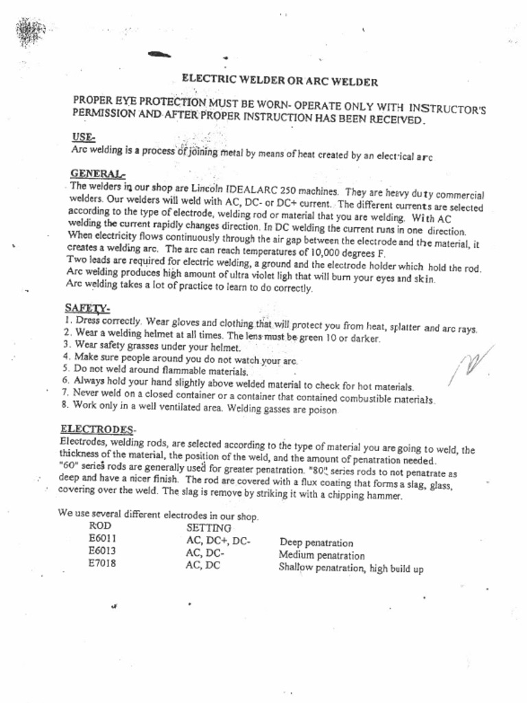 Electric Arc Welding Safety Notes From A Xerox Multifunction Printer PDF