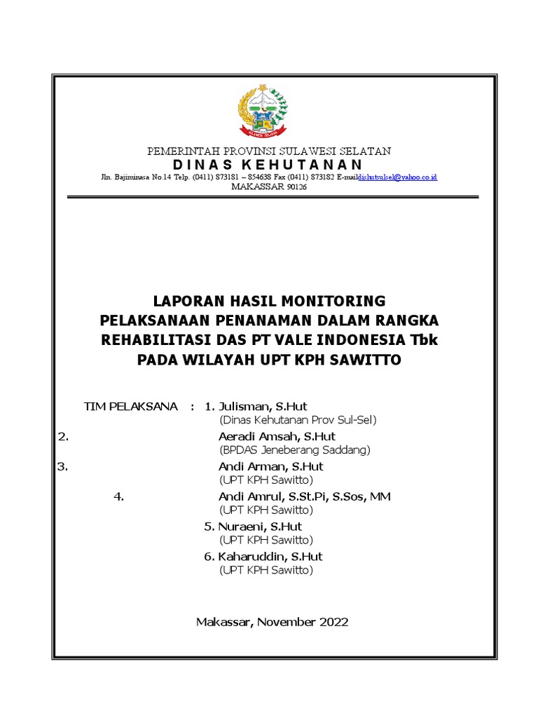 Monitoring Rehabilitasi DAS KPH Sawitto | PDF
