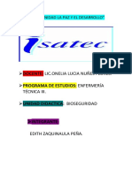 Docente: Lic - Onelia Lucia Nuñes Flores. Programa de Estudios: Enfermería Técnica Iii. Unidad Didactica: Bioseguridad