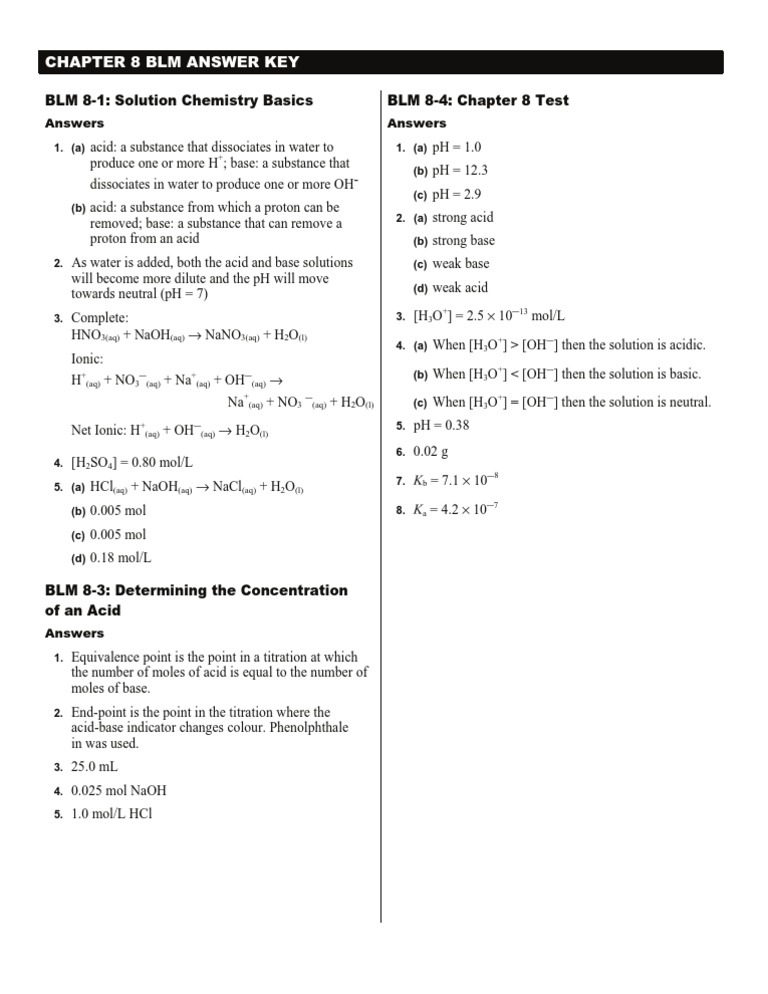 Chapter 8 Chemistry Test Answers | PDF | Ph | Acid