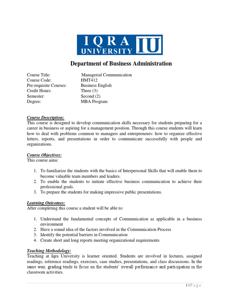 Managerial Communication Mba Pdf Communication Learning