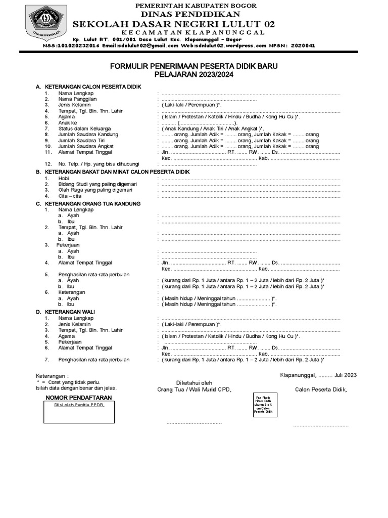 Formulir psb sd 2015 pdf