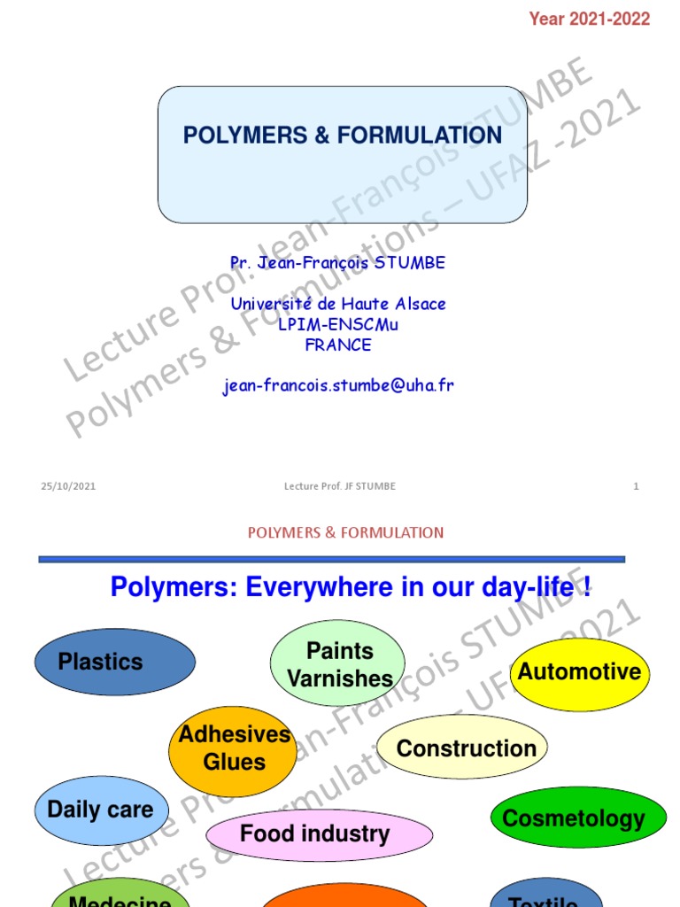 Lecture AZB - Stumbé 2021-2022 Introduction To Polymers | PDF ...
