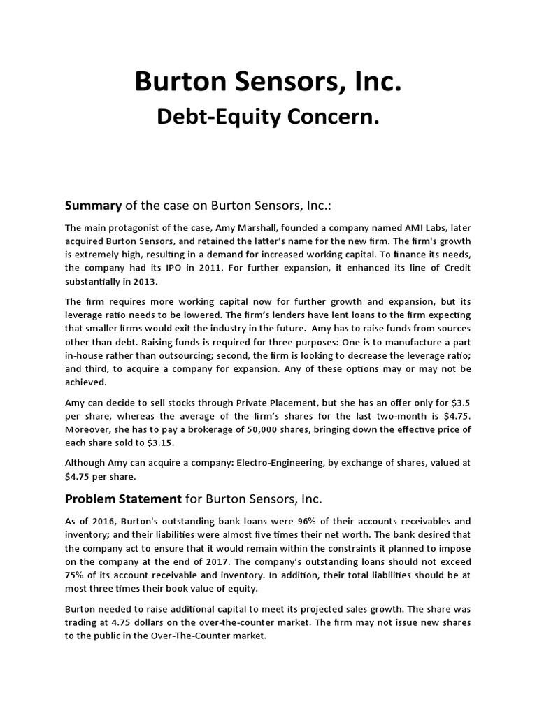 Burton Sensors PDF Stocks Outsourcing