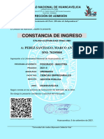 Constancia de Ingreso: A: Perez Santiago, Marco Antonio DNI: 70295888